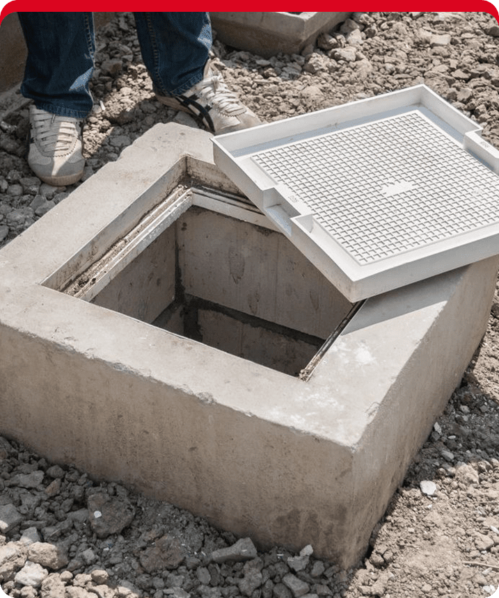 A concrete box with a lid on top of it.